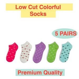 Fashion‎ Seamless Heel Colorful Low Cut Socks 5pc Pack Casual High Quality